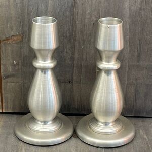 Vintage Set Brushed Silver Metal Taper 2 Candle Holders  Modern Farmhouse Decor